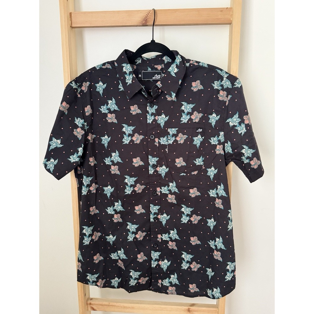 Lost Enterprises Short Sleeve Button Up Shirt Mens Medium Black Floral